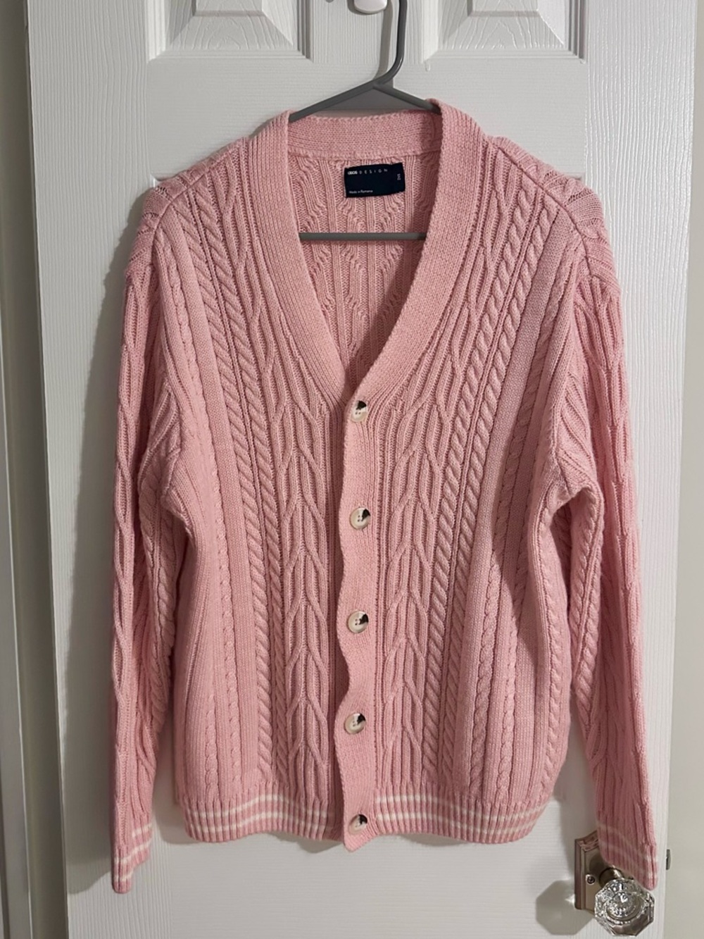 Cable Knit Soft Pink Cardigan Sweater